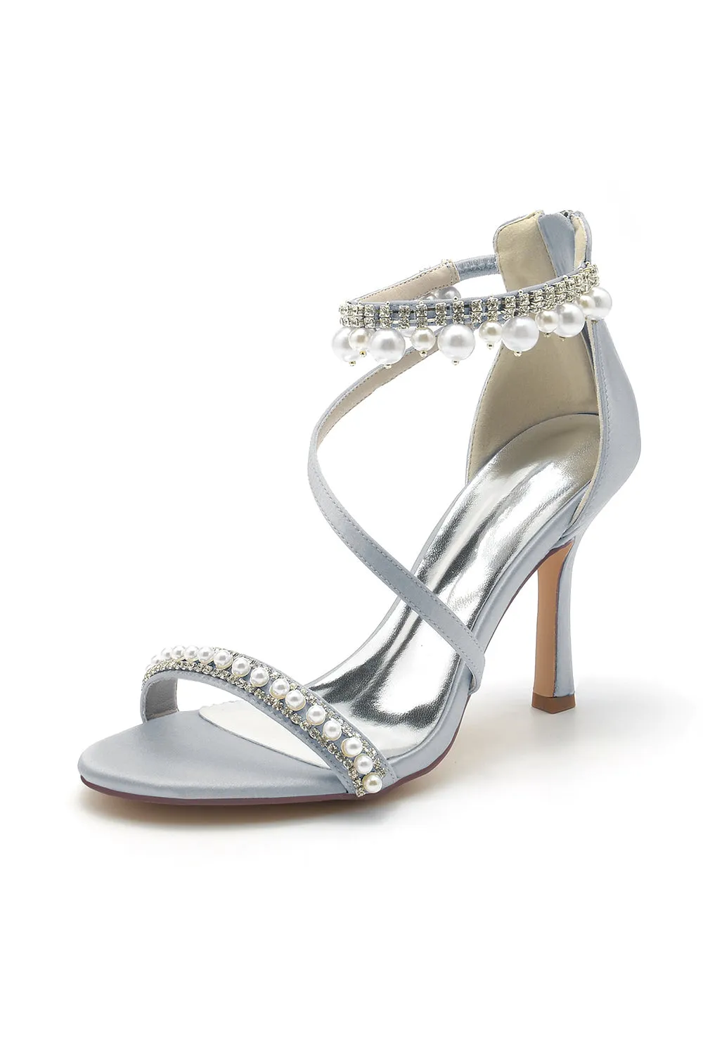 Wedding Shoes Satin High Heel Pearl Rhinestone Tassel Open Toe Sandals Wedding Party Shoes