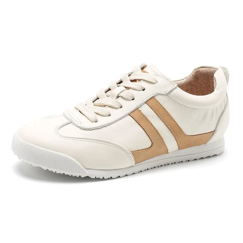 White Shoes for Women Army Trainer Leather Sneakers - Beige/Apricot/Black/Pink