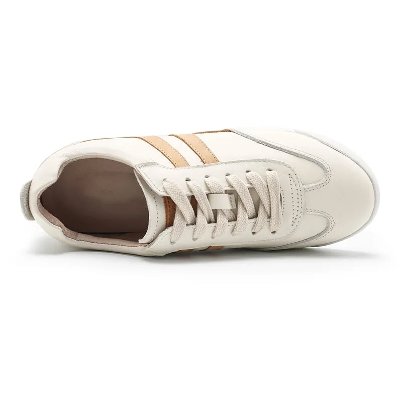 White Shoes for Women Army Trainer Leather Sneakers - Beige/Apricot/Black/Pink