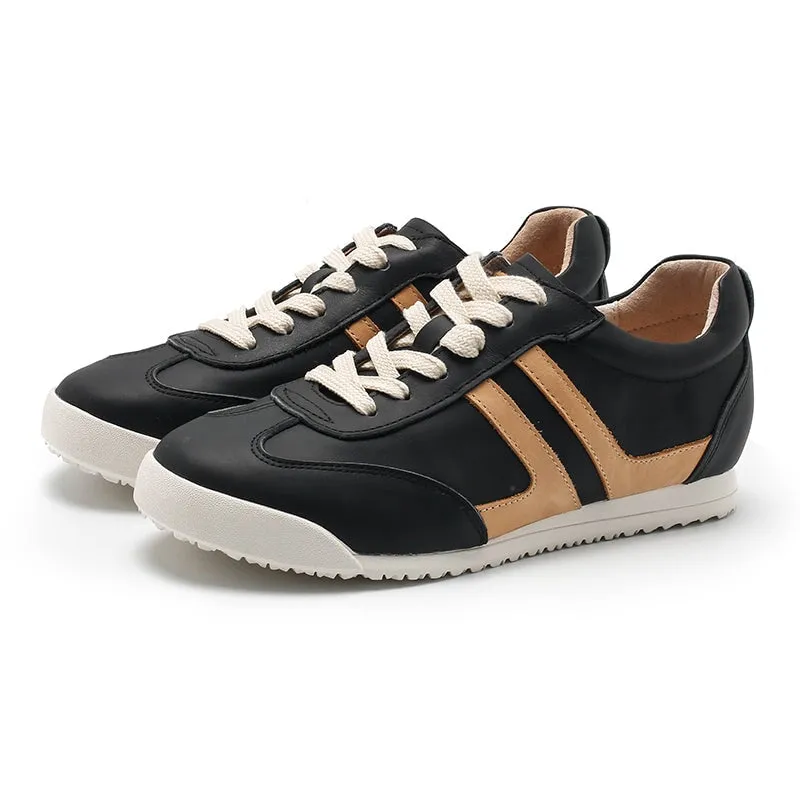 White Shoes for Women Army Trainer Leather Sneakers - Beige/Apricot/Black/Pink