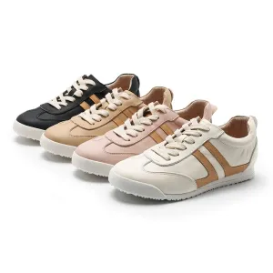 White Shoes for Women Army Trainer Leather Sneakers - Beige/Apricot/Black/Pink