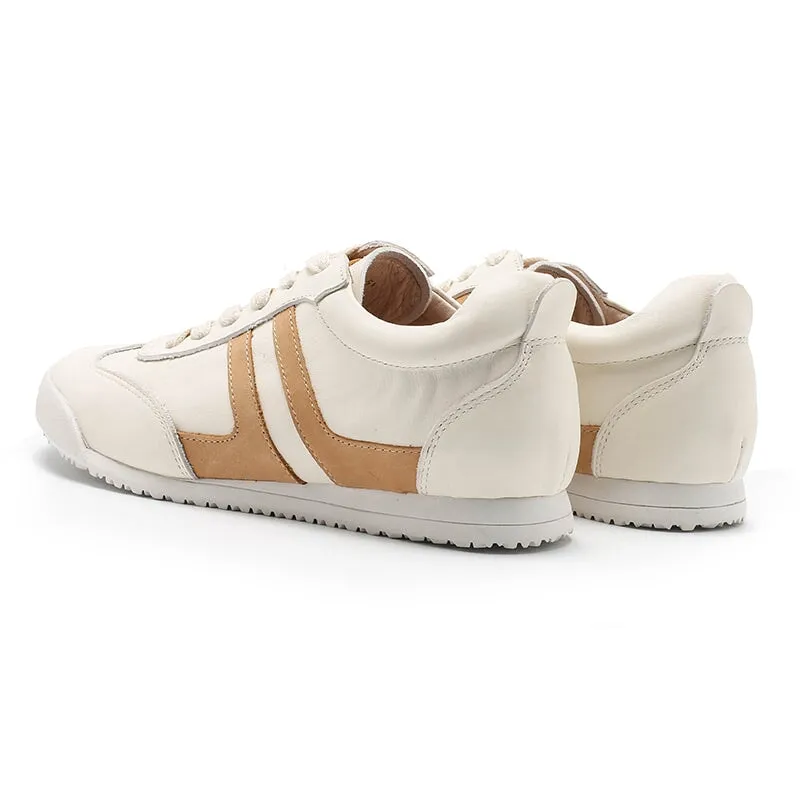 White Shoes for Women Army Trainer Leather Sneakers - Beige/Apricot/Black/Pink