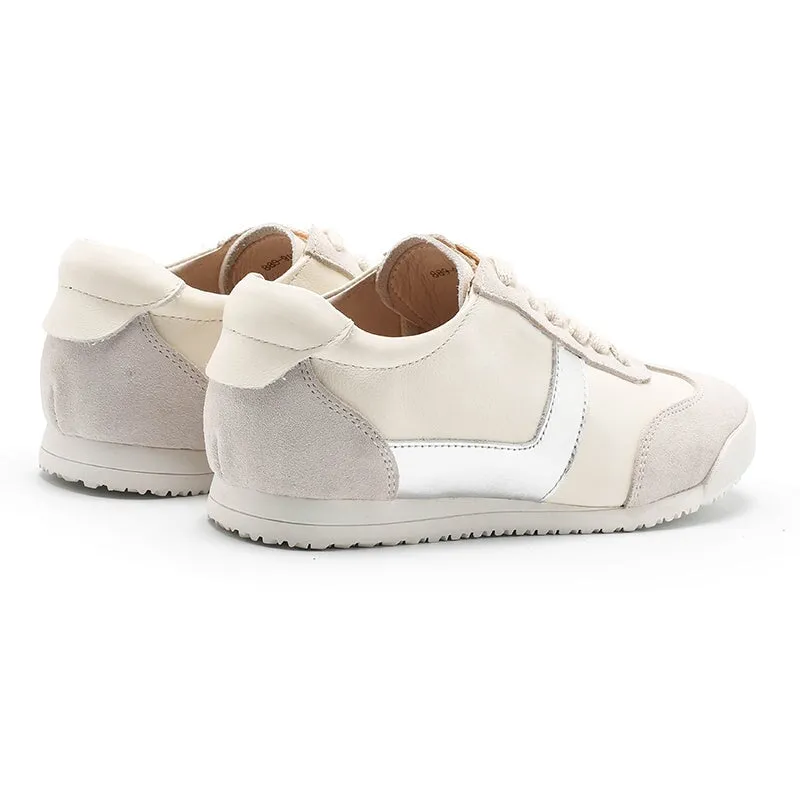 White Shoes for Women Army Trainer Leather Sneakers - Beige/Pink