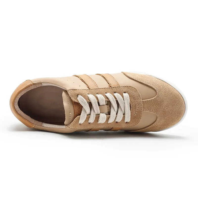 White Shoes for Women Army Trainer Leather Sneakers - Beige/Pink/Apricot