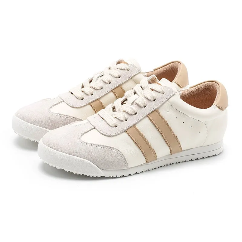 White Shoes for Women Army Trainer Leather Sneakers - Beige/Pink/Apricot