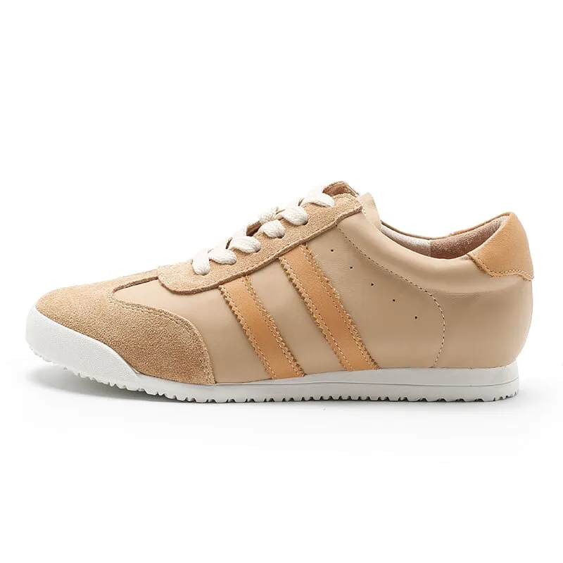 White Shoes for Women Army Trainer Leather Sneakers - Beige/Pink/Apricot