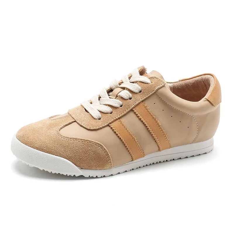 White Shoes for Women Army Trainer Leather Sneakers - Beige/Pink/Apricot