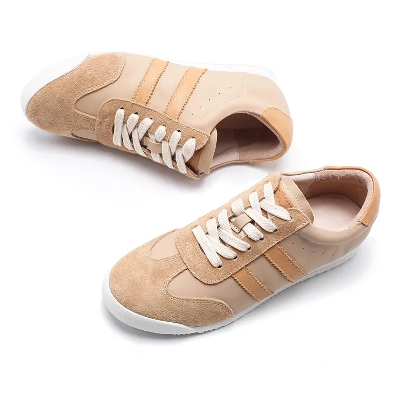 White Shoes for Women Army Trainer Leather Sneakers - Beige/Pink/Apricot