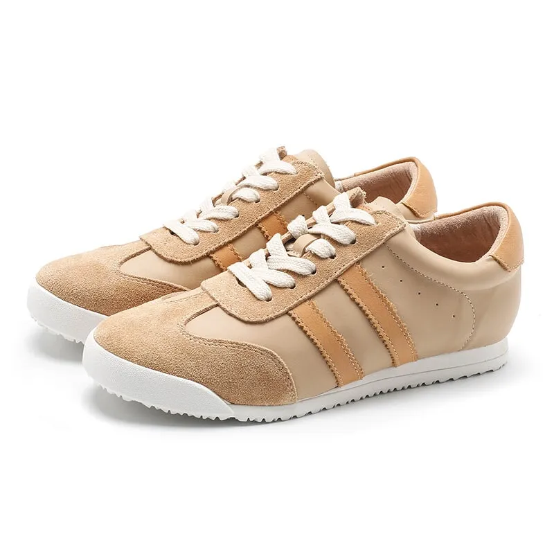 White Shoes for Women Army Trainer Leather Sneakers - Beige/Pink/Apricot