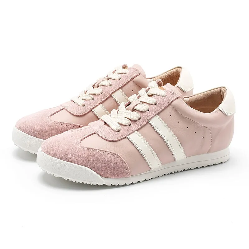 White Shoes for Women Army Trainer Leather Sneakers - Beige/Pink/Apricot