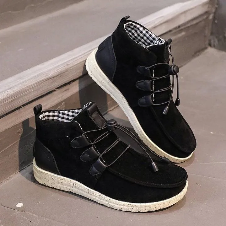 Winter Lace-up Woman Ankle Boots Mixed Leather Casual Flat Walking Running