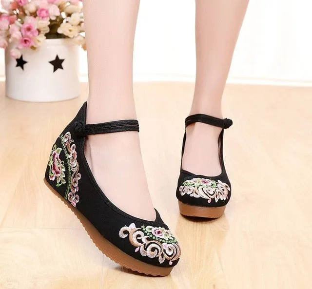 Women Canvas Increasing Height Ankle Strap Spring Autumn Shoes