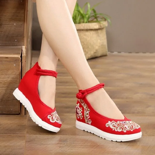 Women Canvas Increasing Height Ankle Strap Spring Autumn Shoes