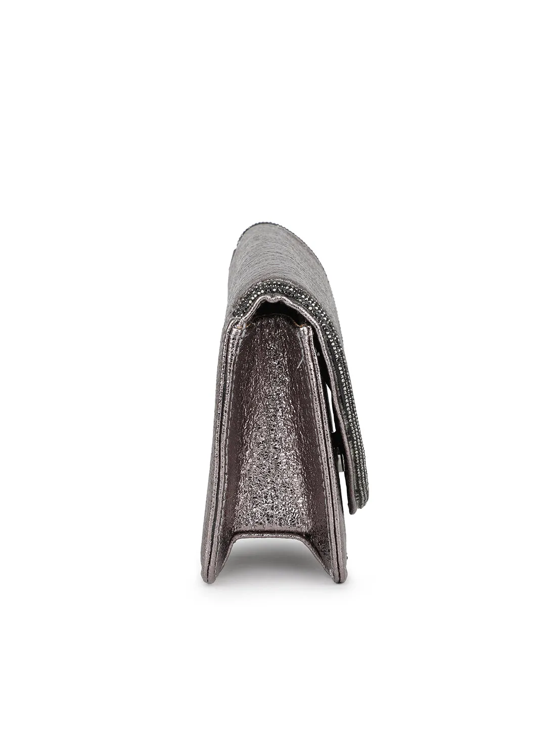 Women Pewter Toned Embellished Envelope Clutch