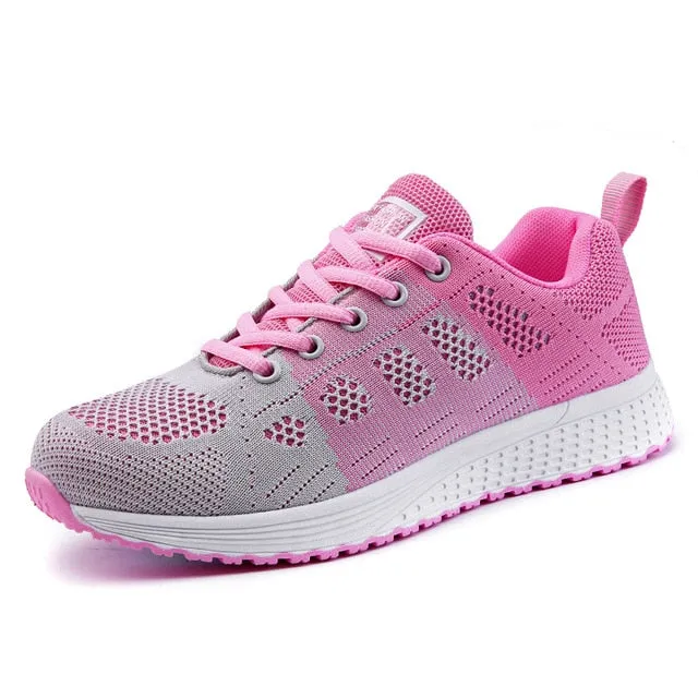 Women Shoes 2019 White Sneakers For Women Breathable Walking Vulcanized Shoes Sport Flyknit Casual Shoes Flat Gym Tenis Feminino