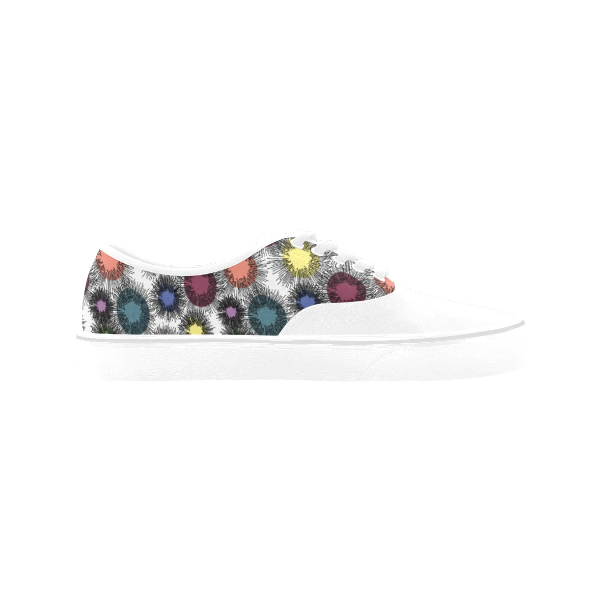 Women's Big Size Atomic White Polka Print Canvas Low Top Shoes