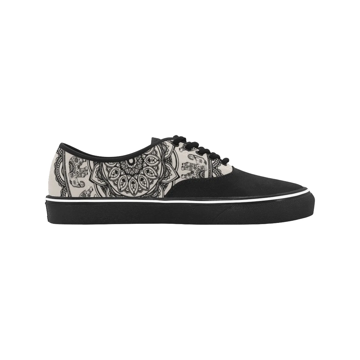 Women's Big Size Elephant Mandala Print Canvas Low Top Shoes