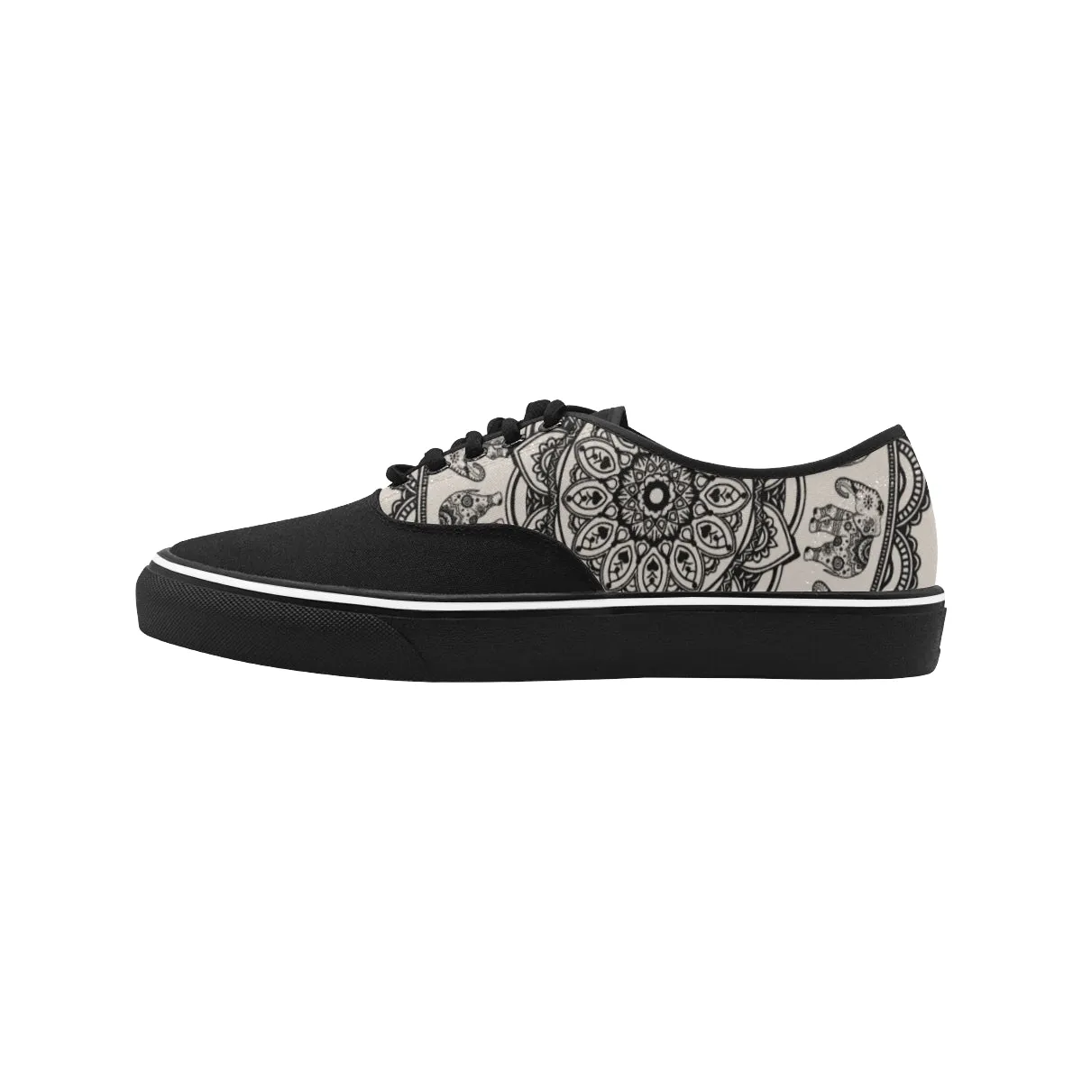 Women's Elephant Mandala Print Canvas Low Top Shoes