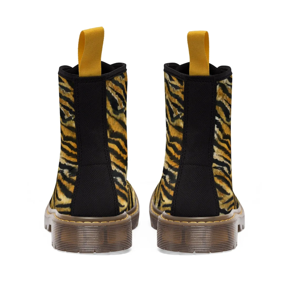 Women's Tiger Stripe Boots, Brown Bengal Tiger Print Winter Lace-up Toe Cap Boots Shoes