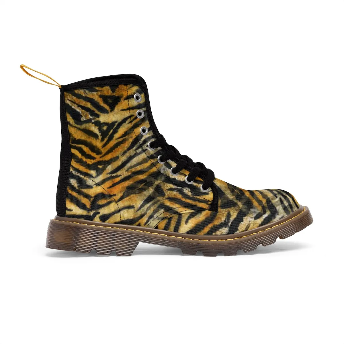 Women's Tiger Stripe Boots, Brown Bengal Tiger Print Winter Lace-up Toe Cap Boots Shoes