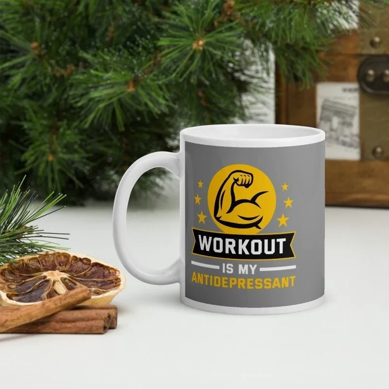 workout is my antidepressant mug  - funny gym mug ,gym lover,gym rat,gift for bodybuilder -fitness mug -