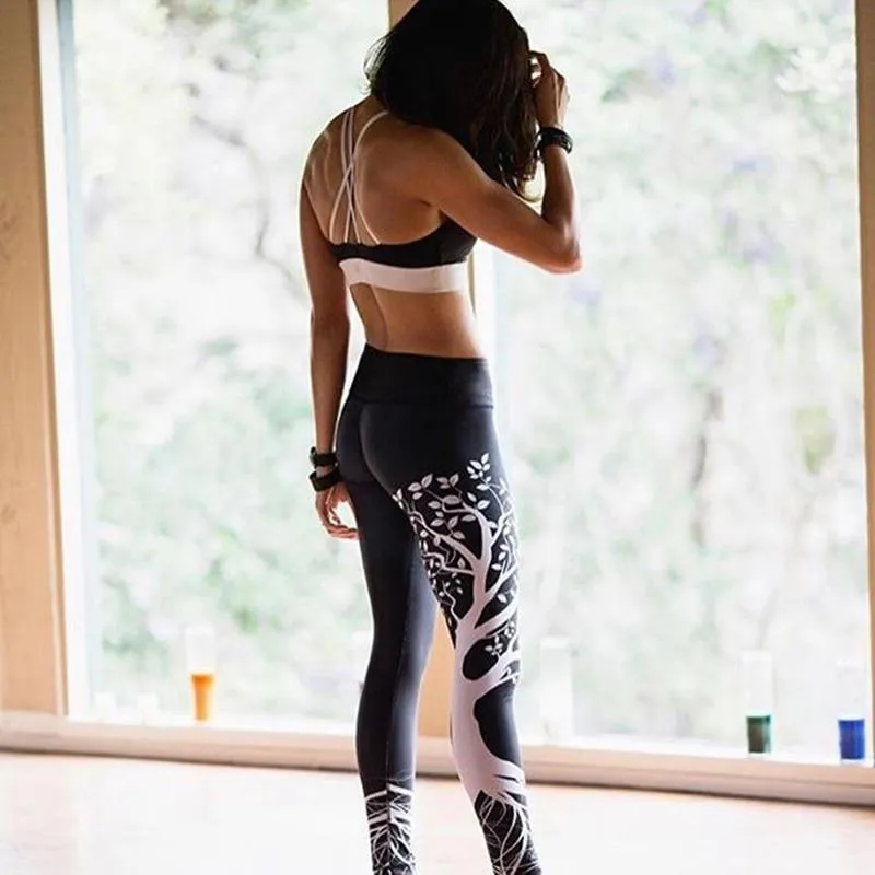 Workout Tree Print Slim Pants Gym Leggings