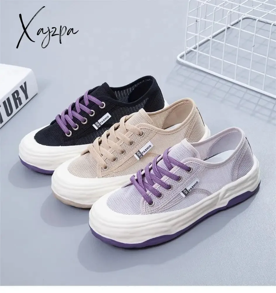 Xajzpa - Hollowed Out Canvas Shoes for Women Summer Thin 2023 New Breathable Mesh Sneakers Women Casual Sports Zapatos De Mujer