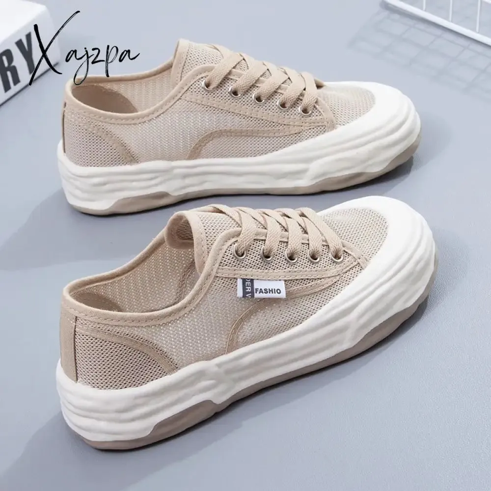 Xajzpa - Hollowed Out Canvas Shoes for Women Summer Thin 2023 New Breathable Mesh Sneakers Women Casual Sports Zapatos De Mujer