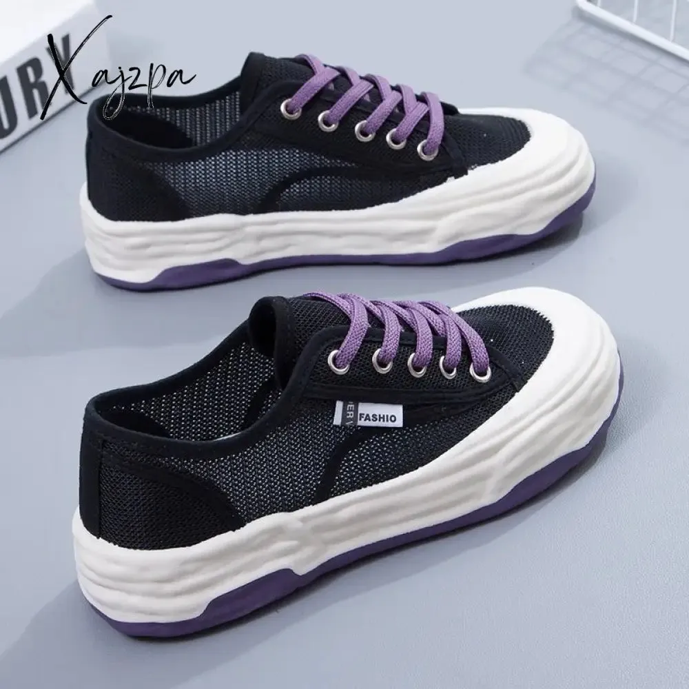 Xajzpa - Hollowed Out Canvas Shoes for Women Summer Thin 2023 New Breathable Mesh Sneakers Women Casual Sports Zapatos De Mujer