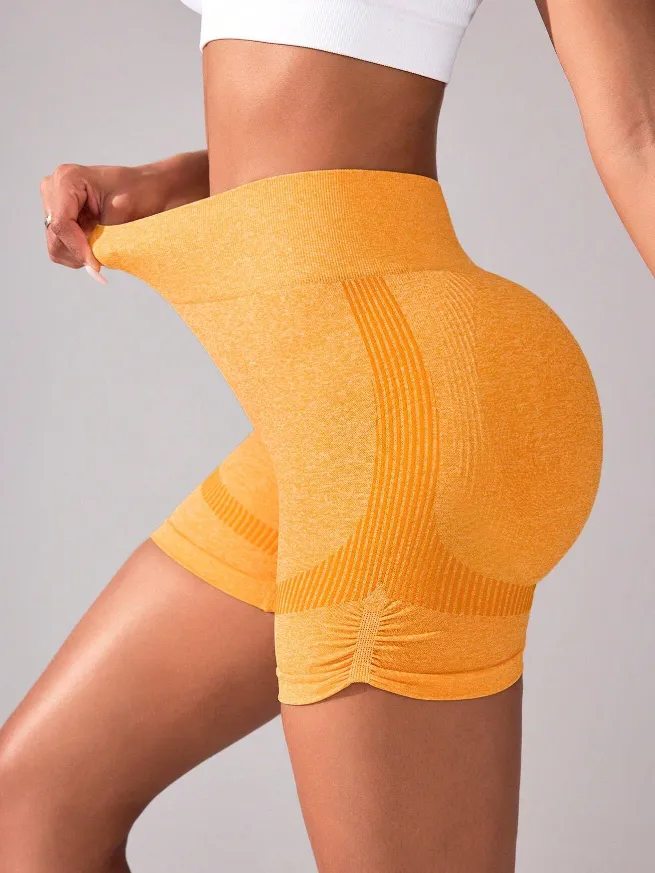 Yellow Seamless High Waisted Gym Shorts