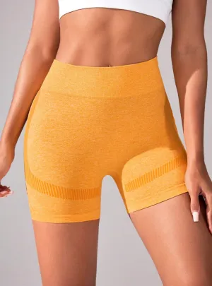 Yellow Seamless High Waisted Gym Shorts