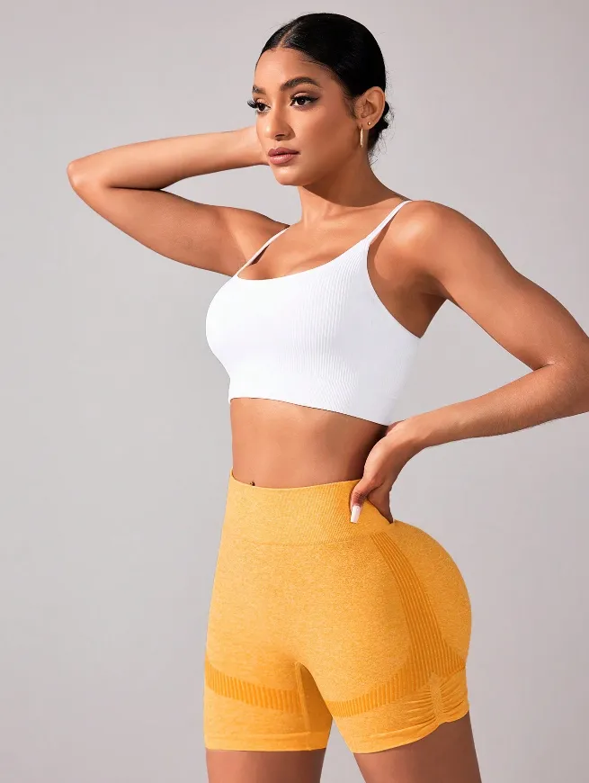 Yellow Seamless High Waisted Gym Shorts