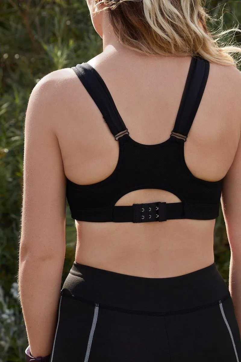 Zipped Up Sports Bra in Black